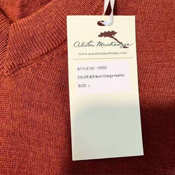 Alister Mackenzie NWT Merino Wool Men's Rust Sweater Long Sleeve V Neck - Picture 2 of 5